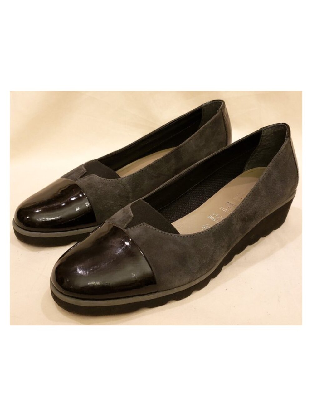 Vera Pelle Italy Comfort Flat Wedge Shoes Size-EU40/US10 Gray/Black